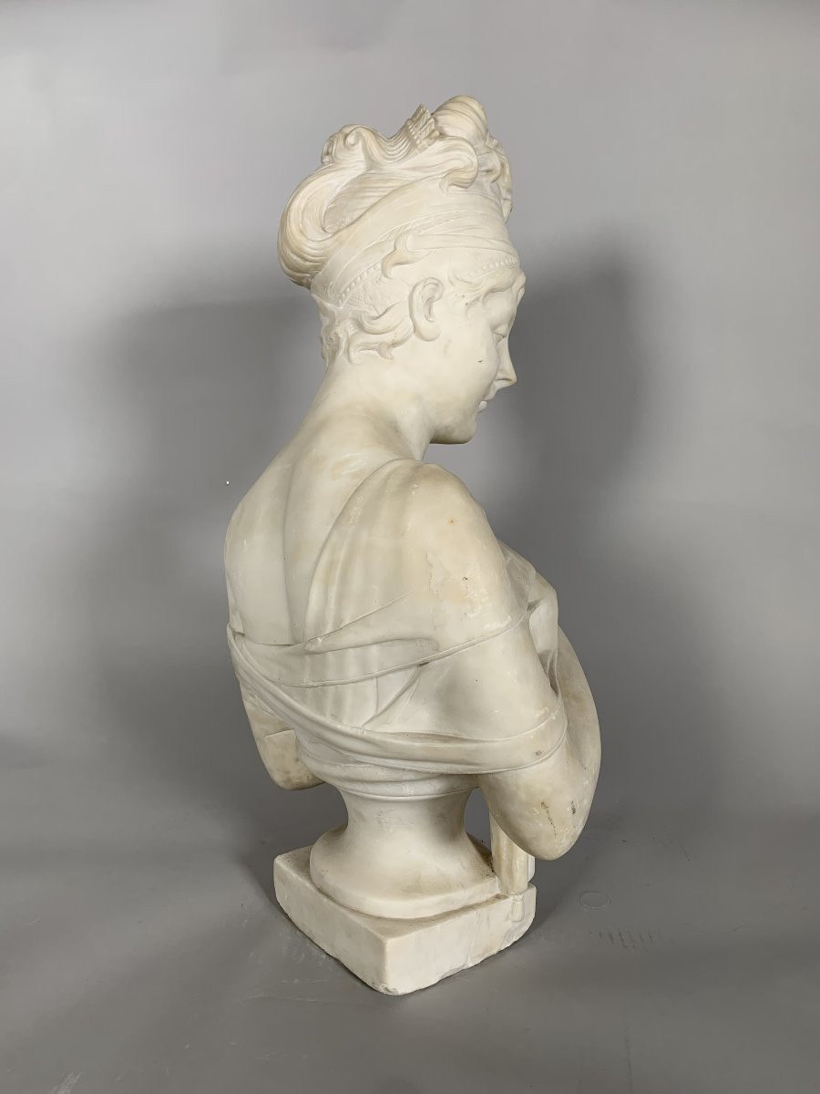 Sculpture, Buste de madame de Recamier d'apres Joseph Chinard (1756 - 1813) - 56 cm - Marbre-photo-2