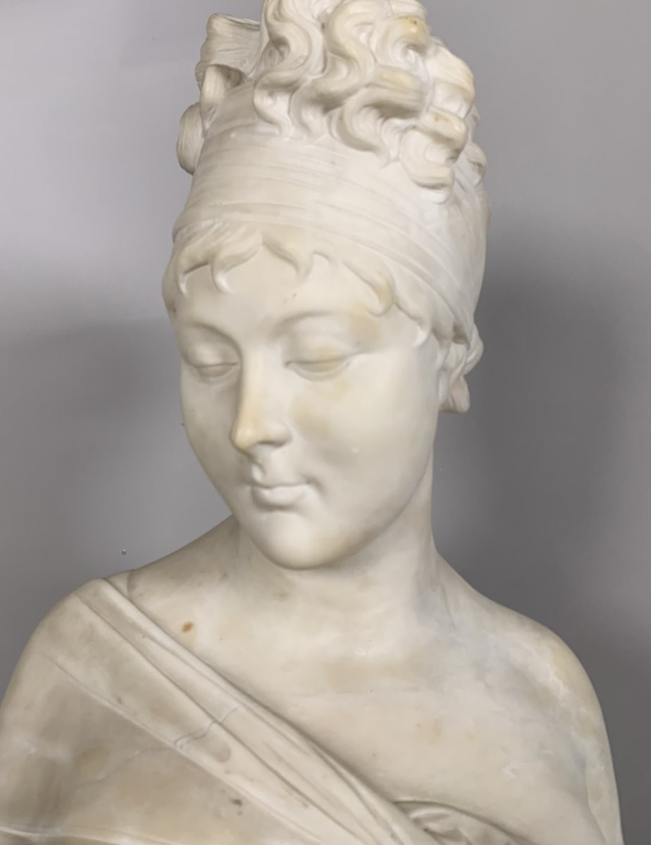 Sculpture, Buste de madame de Recamier d'apres Joseph Chinard (1756 - 1813) - 56 cm - Marbre-photo-4