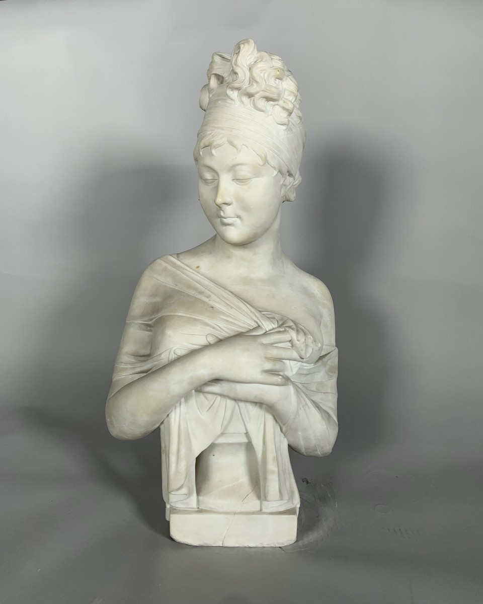 Sculpture, Buste de madame de Recamier d'apres Joseph Chinard (1756 - 1813) - 56 cm - Marbre