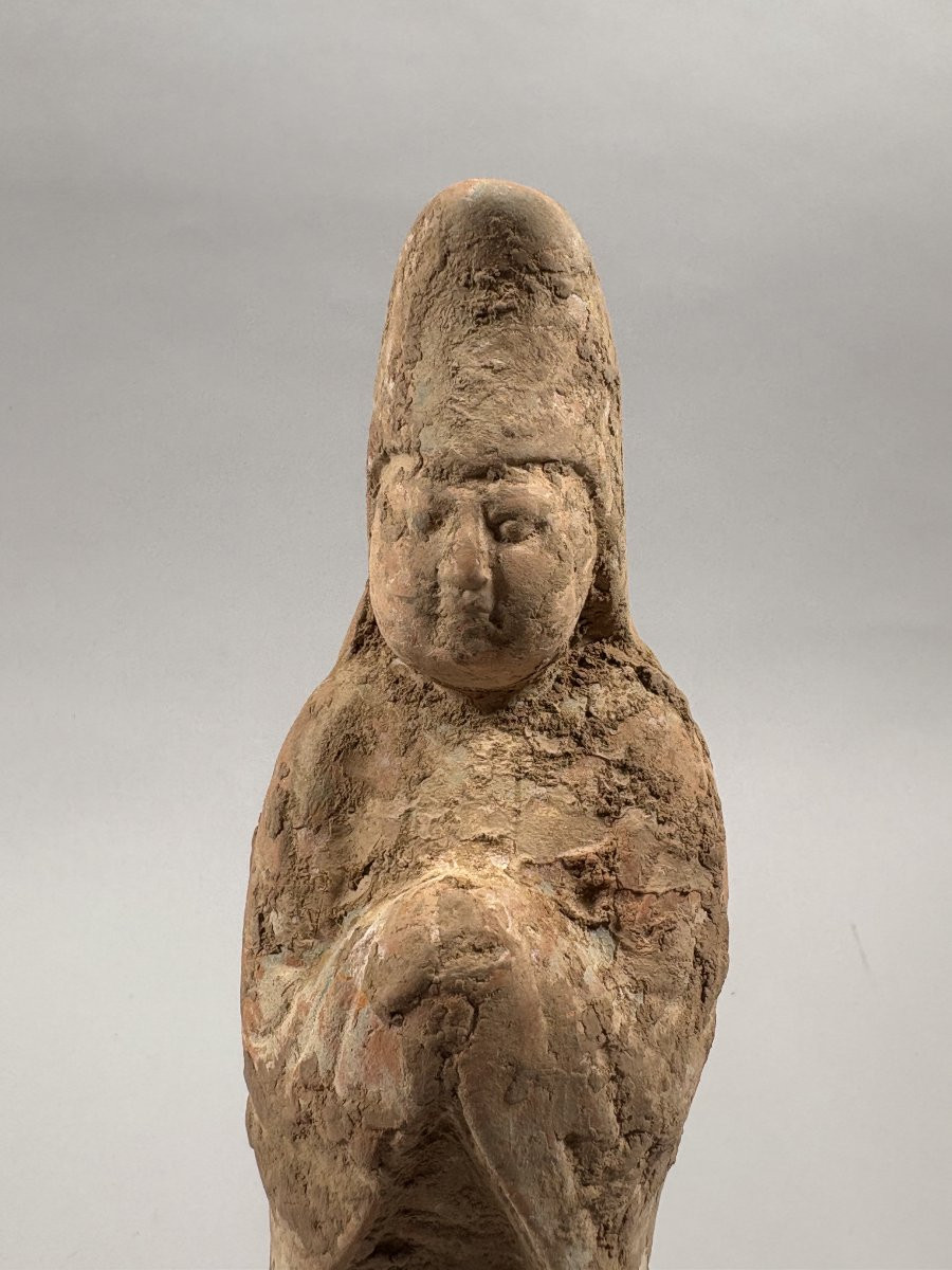 Pair Of Mingqi Servant Sculptures, Polychrome Earth, Han Dynasty, Archaeology, China-photo-2