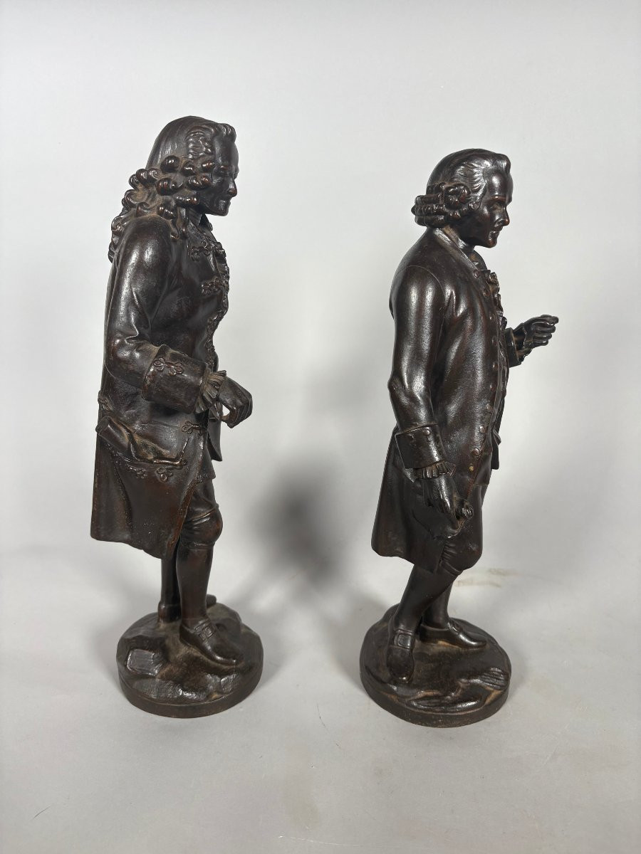 Paire Sculpture en pied de Voltaire et Rousseau XIXème siècle époque Restauration Charles X-photo-4
