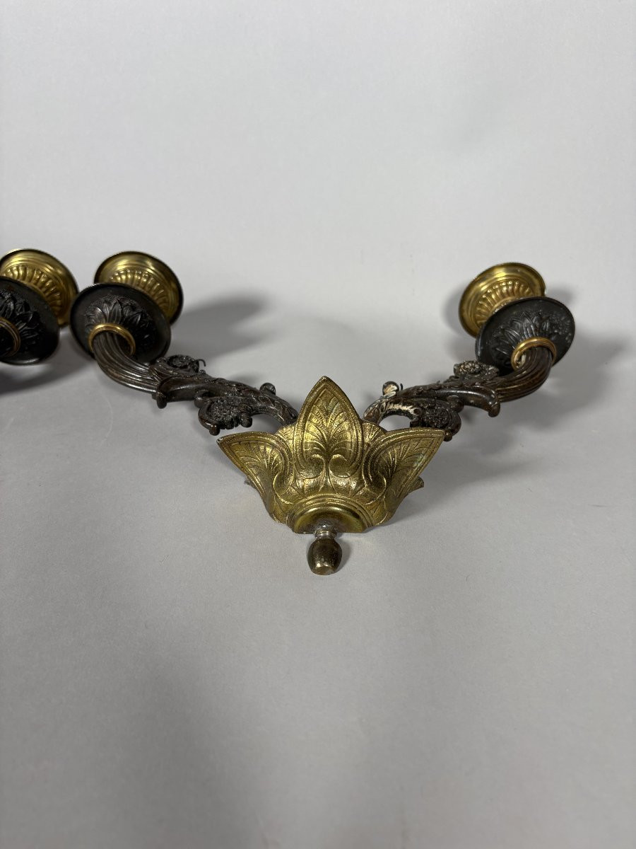 Paire d'appliques en bronze doré style Restauration  XIXeme siecle-photo-4