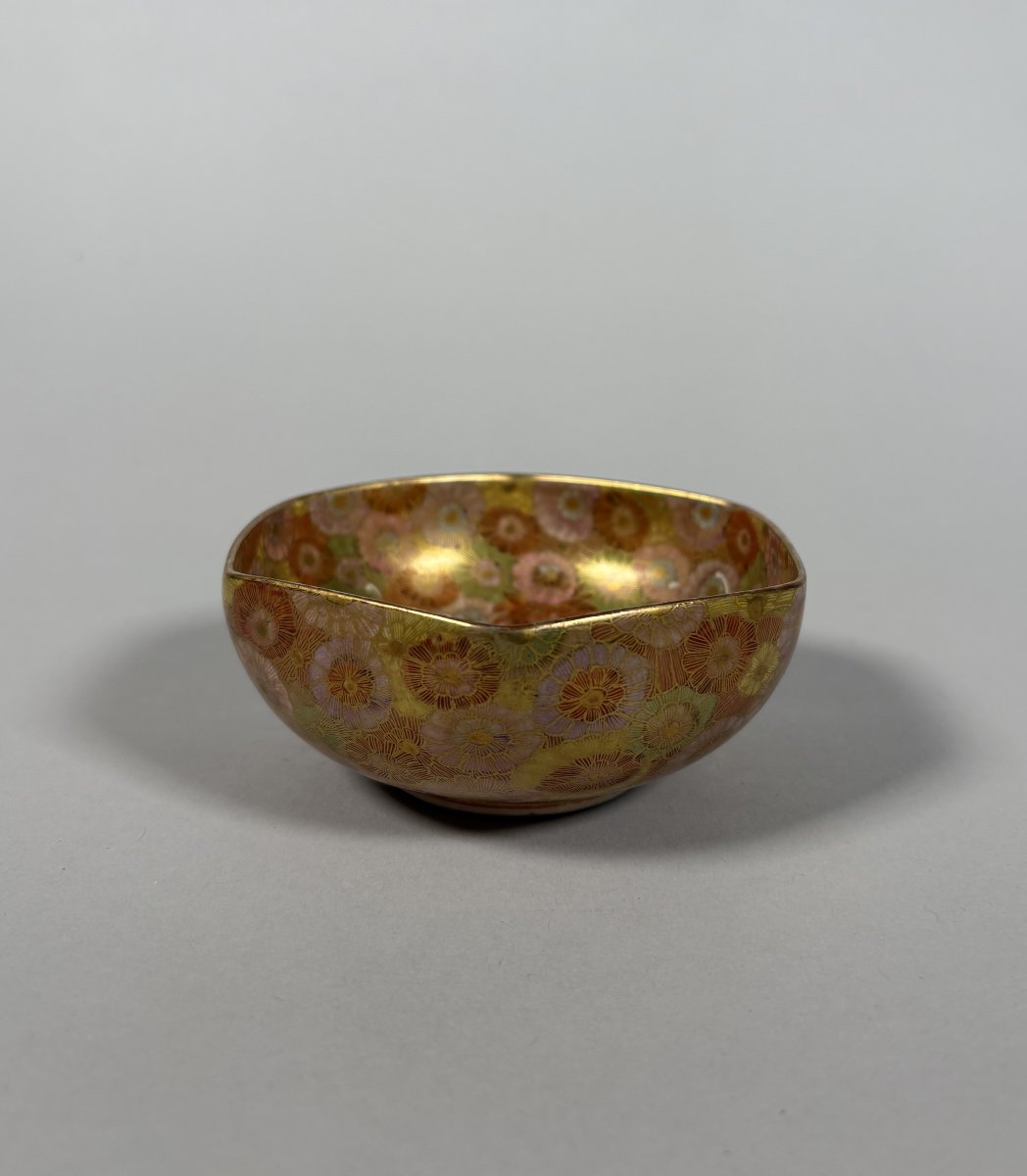 Satsuma Earthenware Bowl, Meiji Period, 19th Century, Millefleurs Pattern, Japan-photo-2