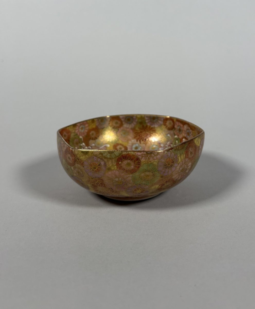 Satsuma Earthenware Bowl, Meiji Period, 19th Century, Millefleurs Pattern, Japan-photo-3