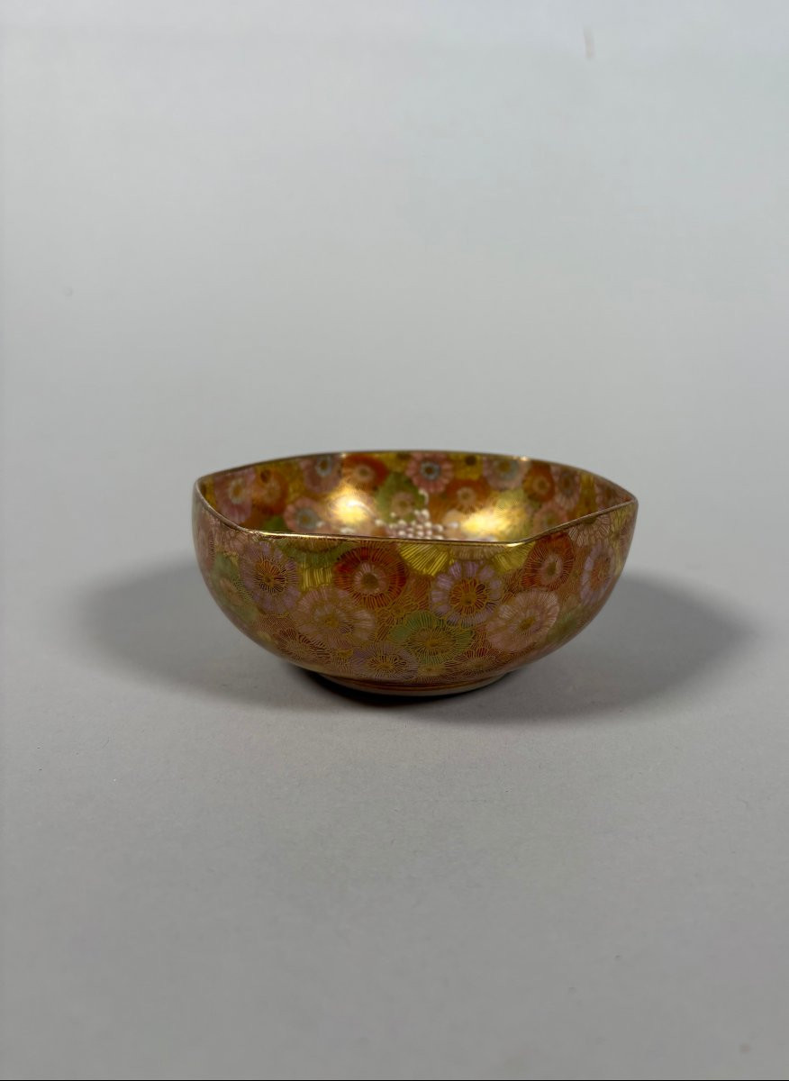 Satsuma Earthenware Bowl, Meiji Period, 19th Century, Millefleurs Pattern, Japan-photo-4