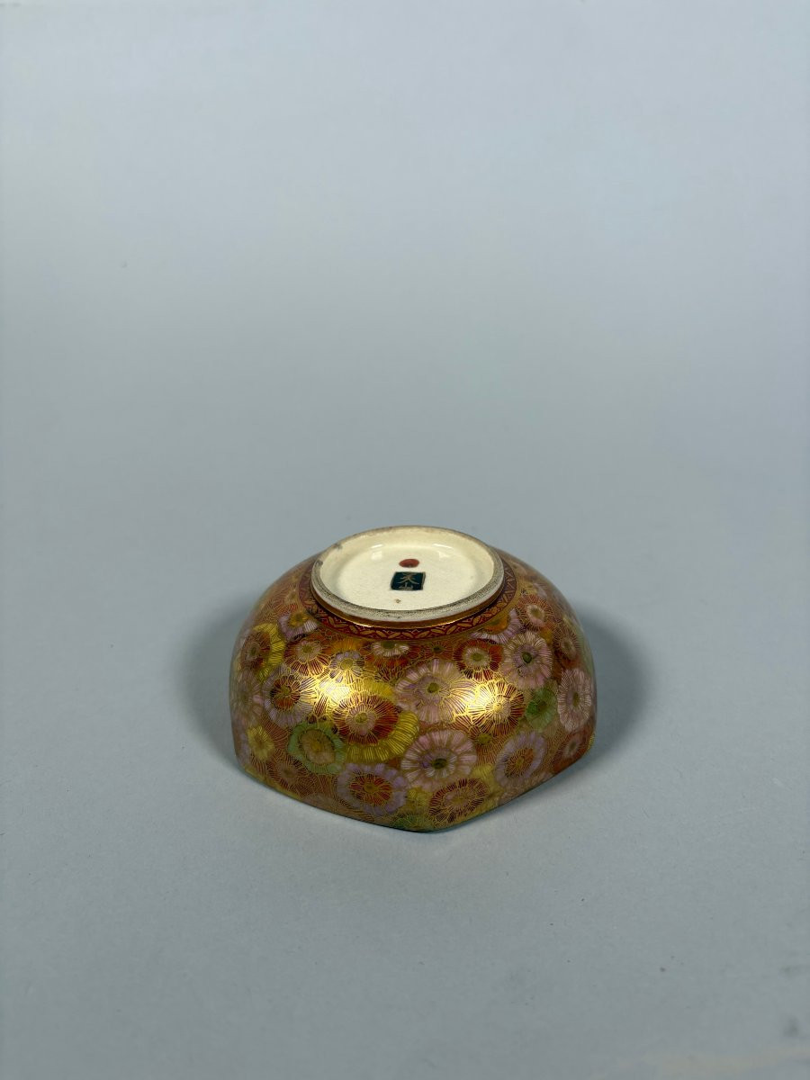 Satsuma Earthenware Bowl, Meiji Period, 19th Century, Millefleurs Pattern, Japan-photo-4