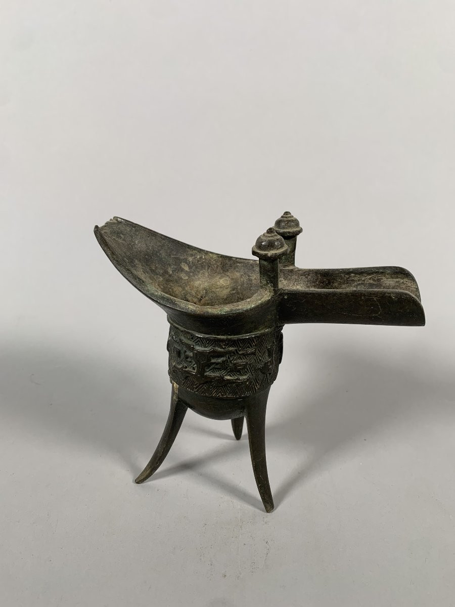 Coupe bronze tripode "Jue" Chine époque Ming (1368 - 1644) -photo-2