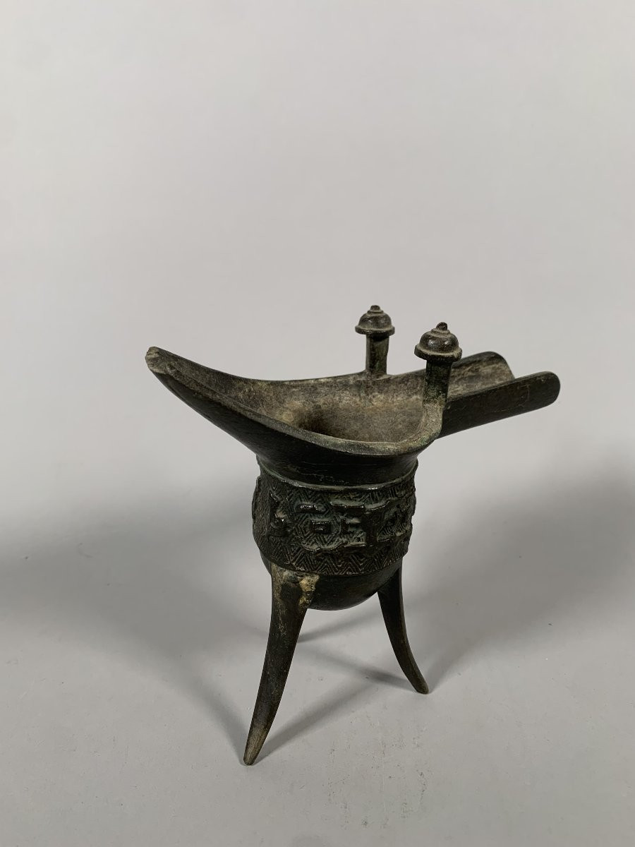 Coupe bronze tripode "Jue" Chine époque Ming (1368 - 1644) -photo-3