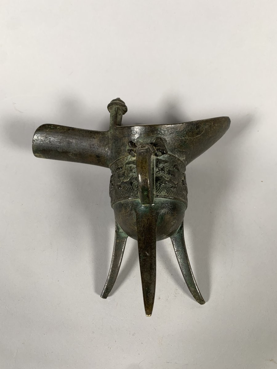 Coupe bronze tripode "Jue" Chine époque Ming (1368 - 1644) -photo-2