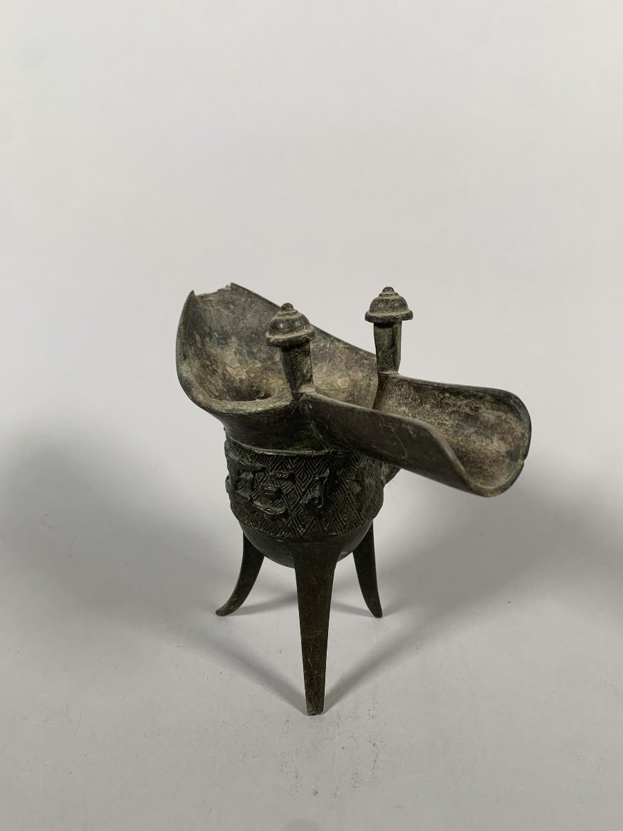 Coupe bronze tripode "Jue" Chine époque Ming (1368 - 1644) -photo-3