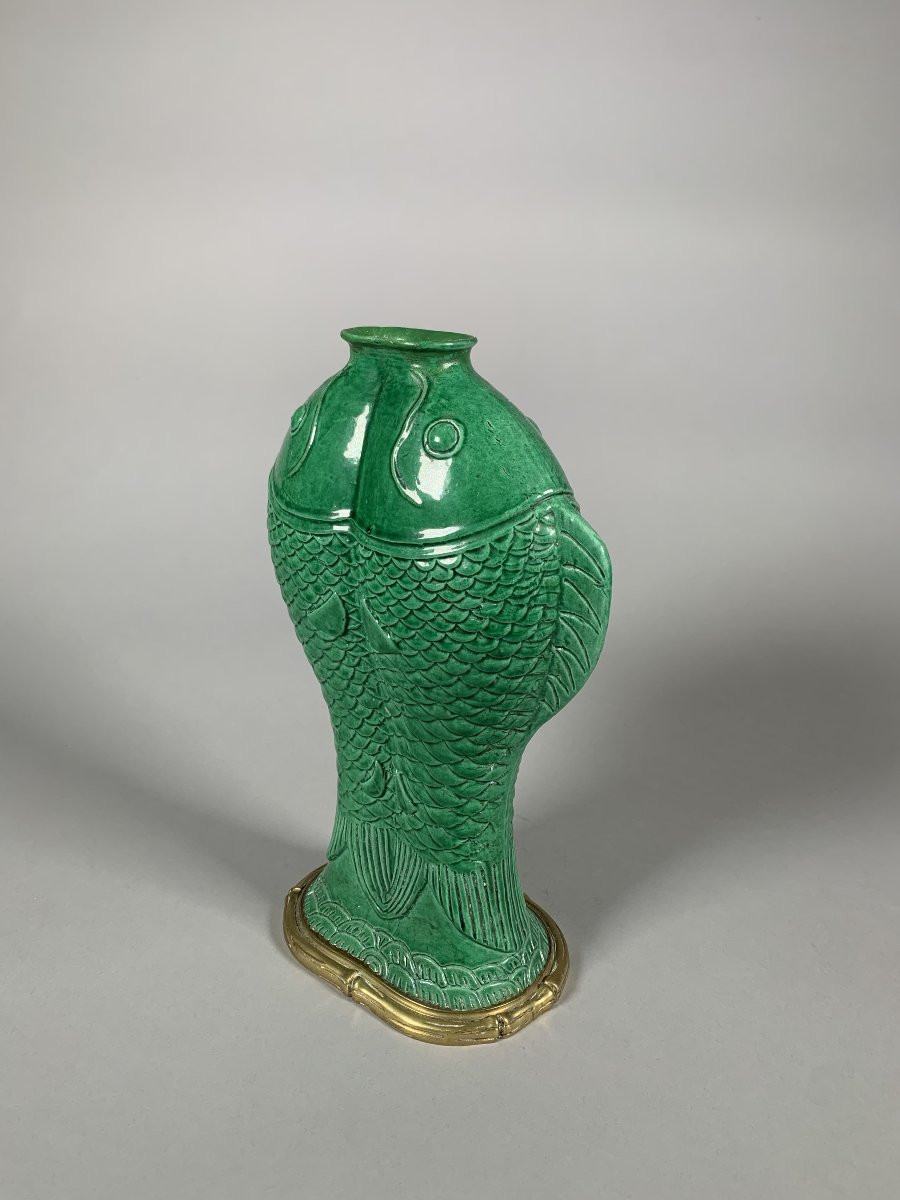 Vase Monochrome Vert Carpes Accolées époque Kangxi (1662-1722)-photo-2