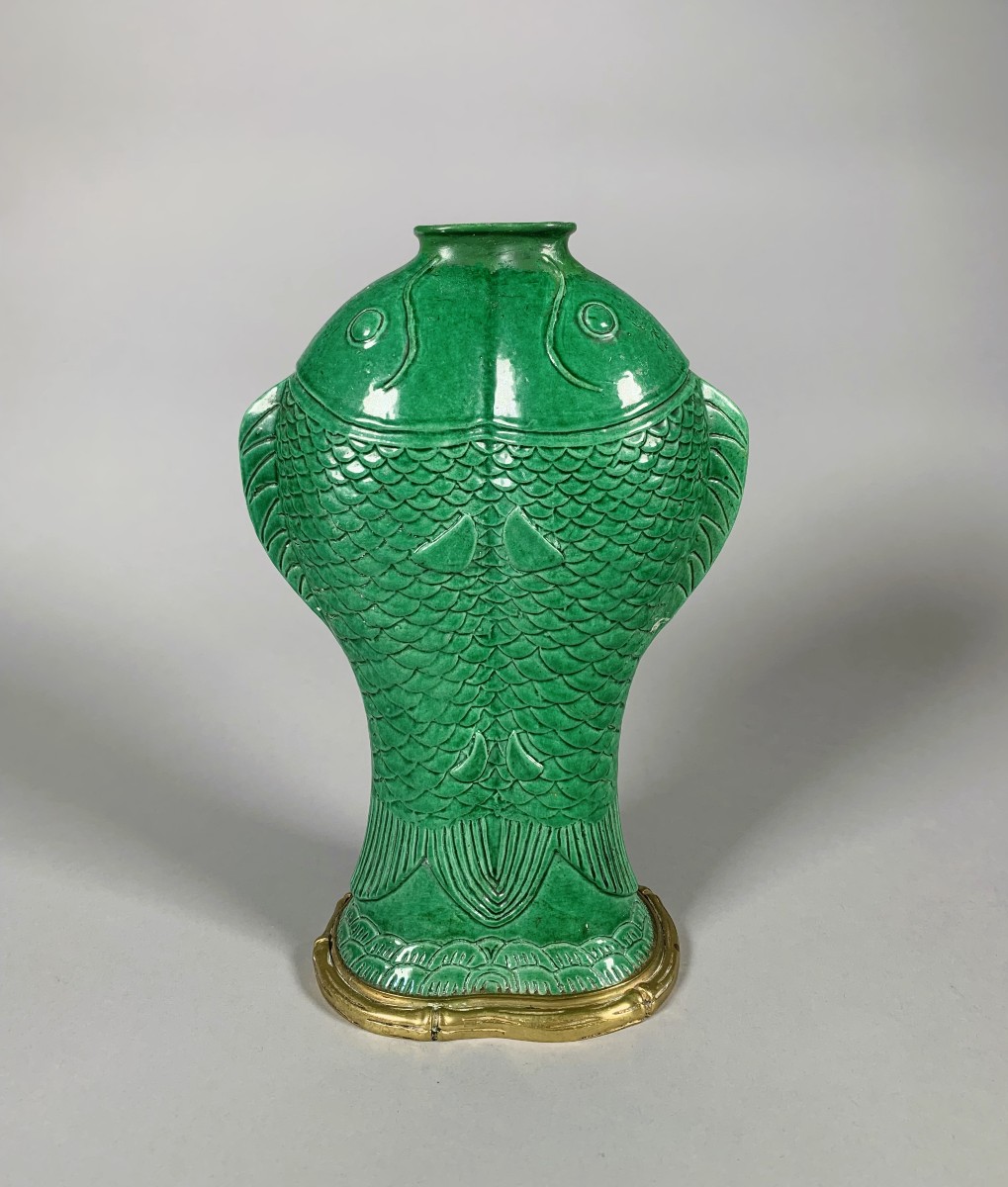Vase Monochrome Vert Carpes Accolées époque Kangxi (1662-1722)