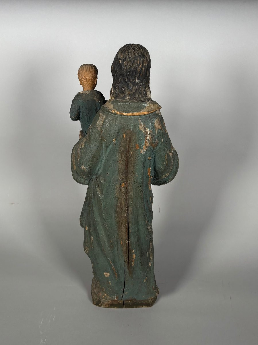 The Virgin And Child, Polychrome Carved Wood, 18th Century -photo-2
