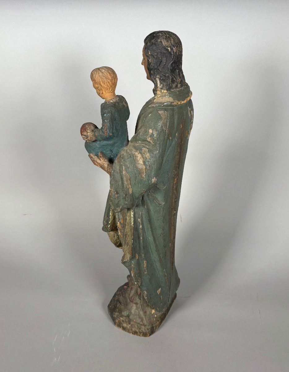The Virgin And Child, Polychrome Carved Wood, 18th Century -photo-3