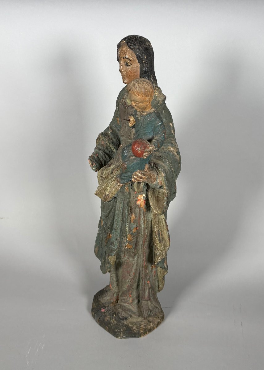 The Virgin And Child, Polychrome Carved Wood, 18th Century -photo-4