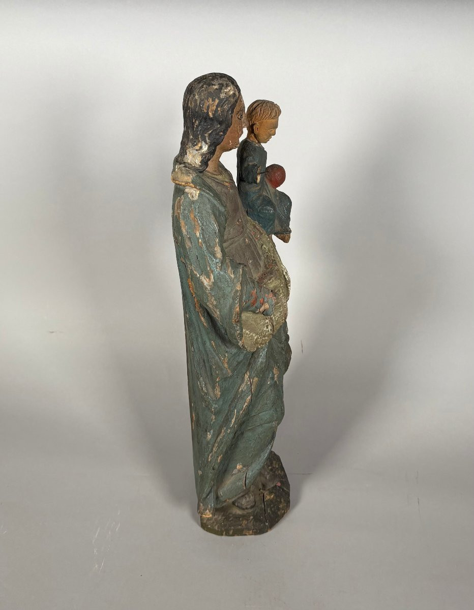 The Virgin And Child, Polychrome Carved Wood, 18th Century -photo-2