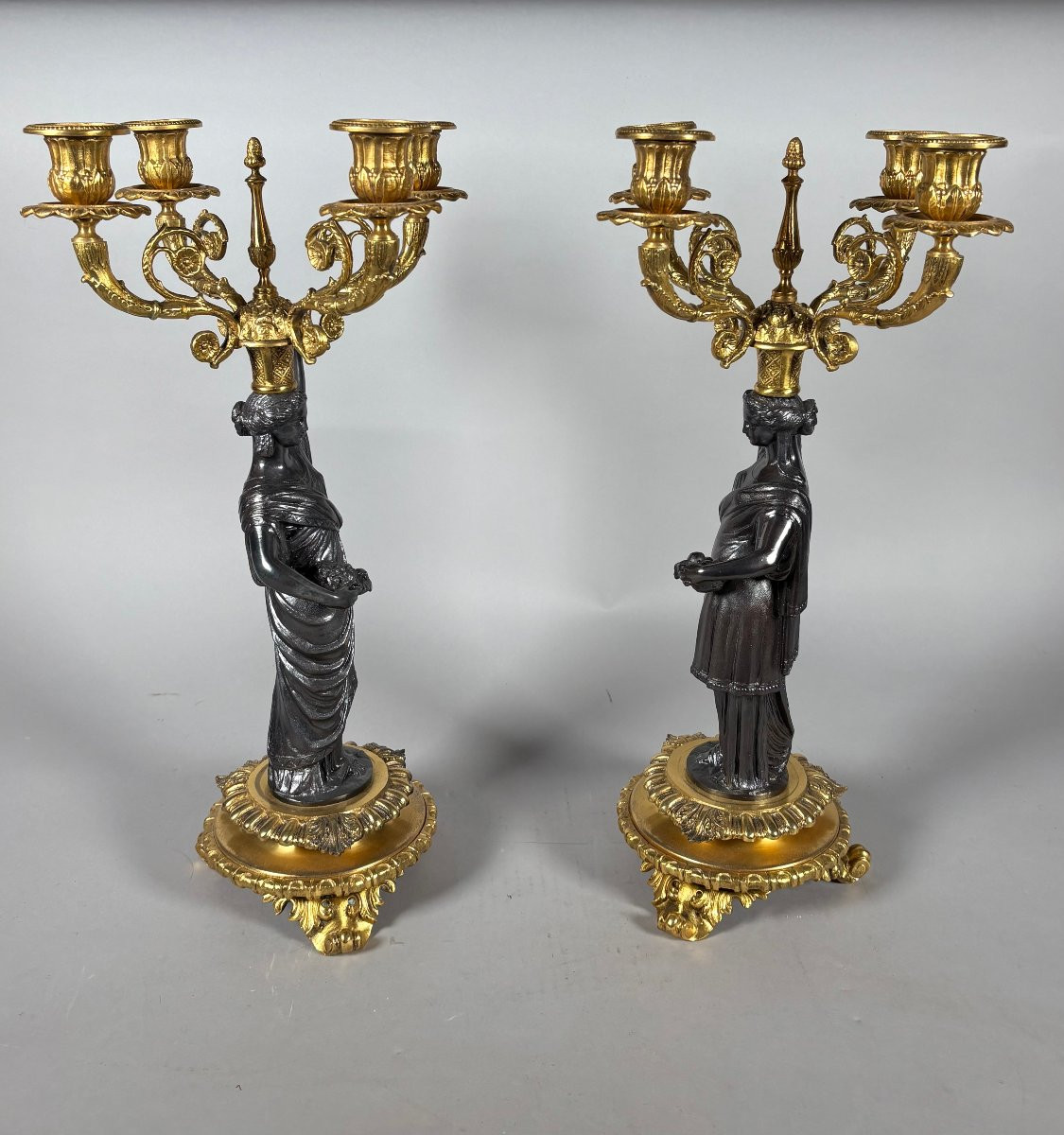 Paire de candélabres aux cariatides XIXeme siecle-photo-2