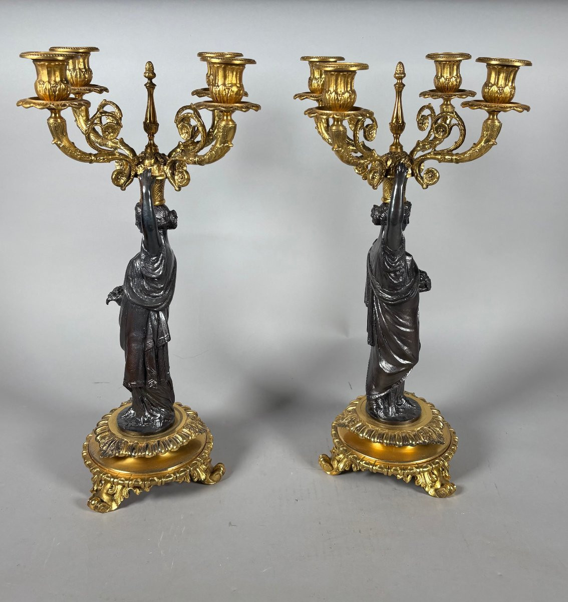 Paire de candélabres aux cariatides XIXeme siecle-photo-3