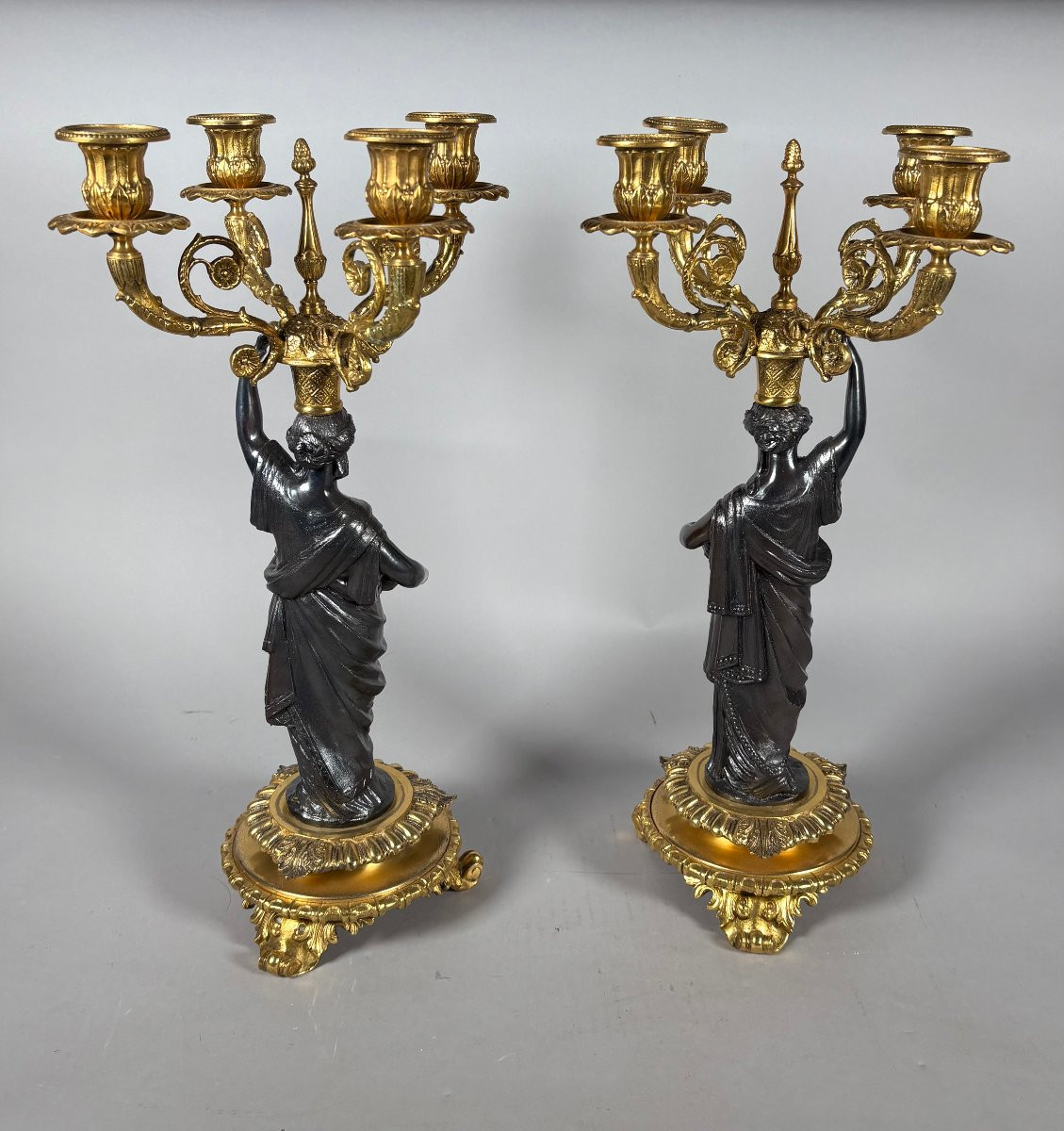 Paire de candélabres aux cariatides XIXeme siecle-photo-4