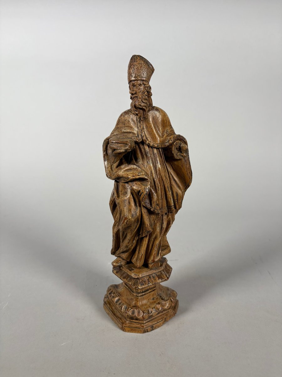 Sculpture, Saint Eveque XVIIème siècle - 26 cm - Bois-photo-2