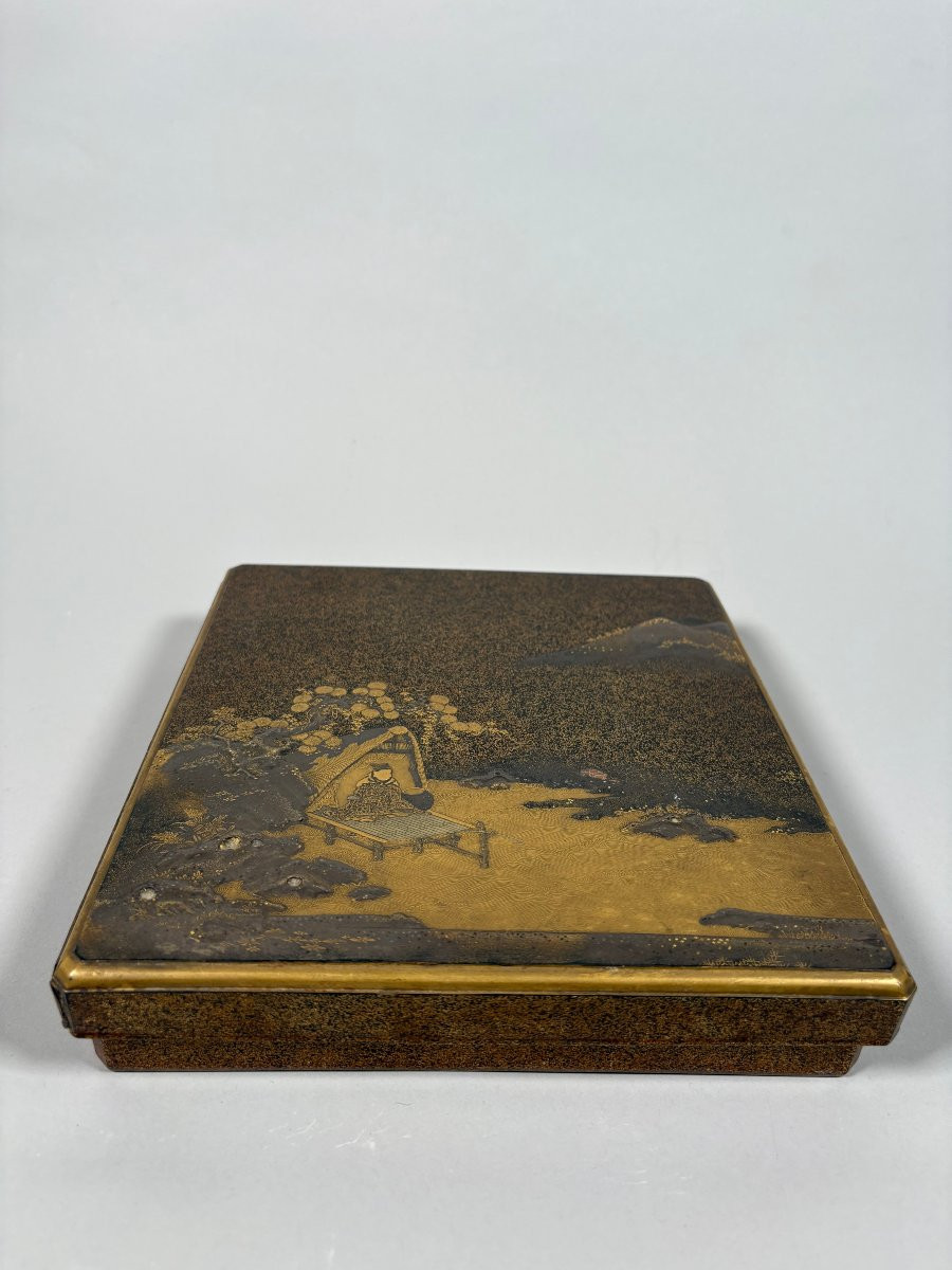 Japan - Mid-edo Period (1603-1868) Suzuribako Lacquer Calligraphy Box Nashiji-photo-3