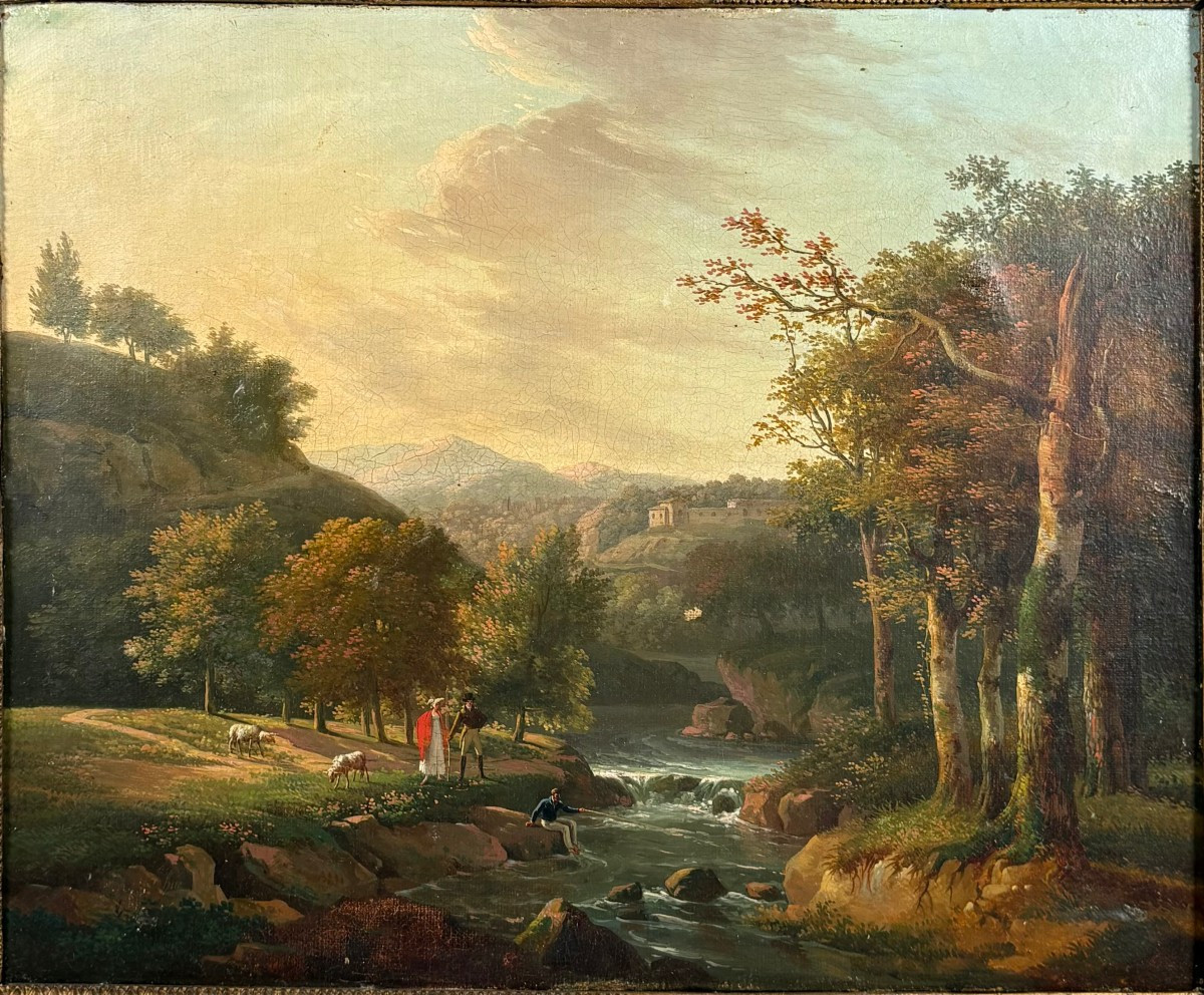 Ecole Française du début du XIXème siècle paysage pastoral huile sur toile