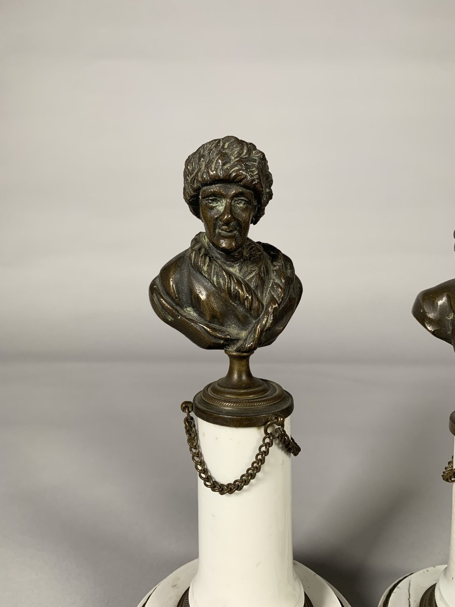 Pair Of Busts Of Voltaire And Rousseau, Late 18th Century, Louis XVI Period-photo-1