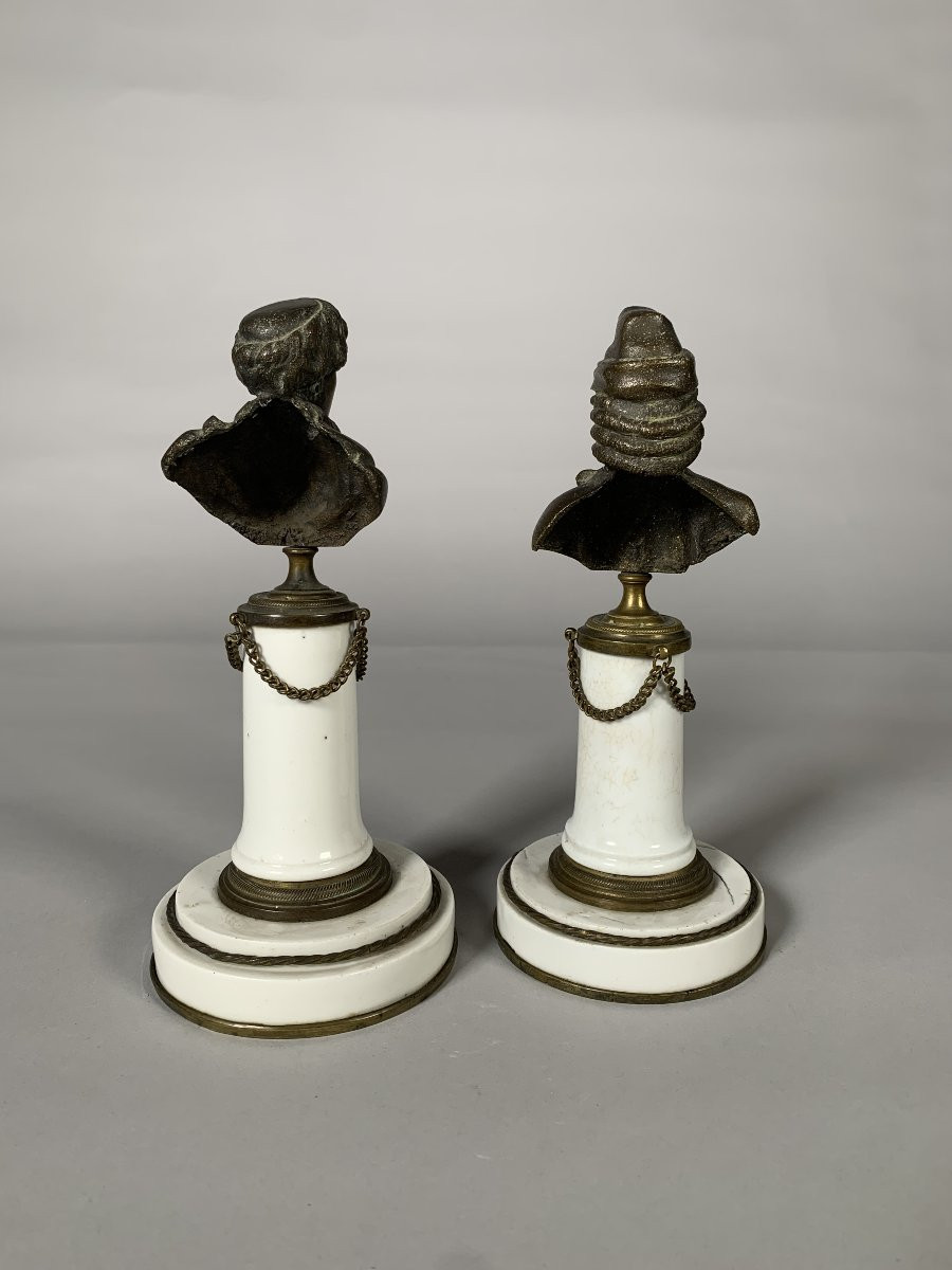 Pair Of Busts Of Voltaire And Rousseau, Late 18th Century, Louis XVI Period-photo-3