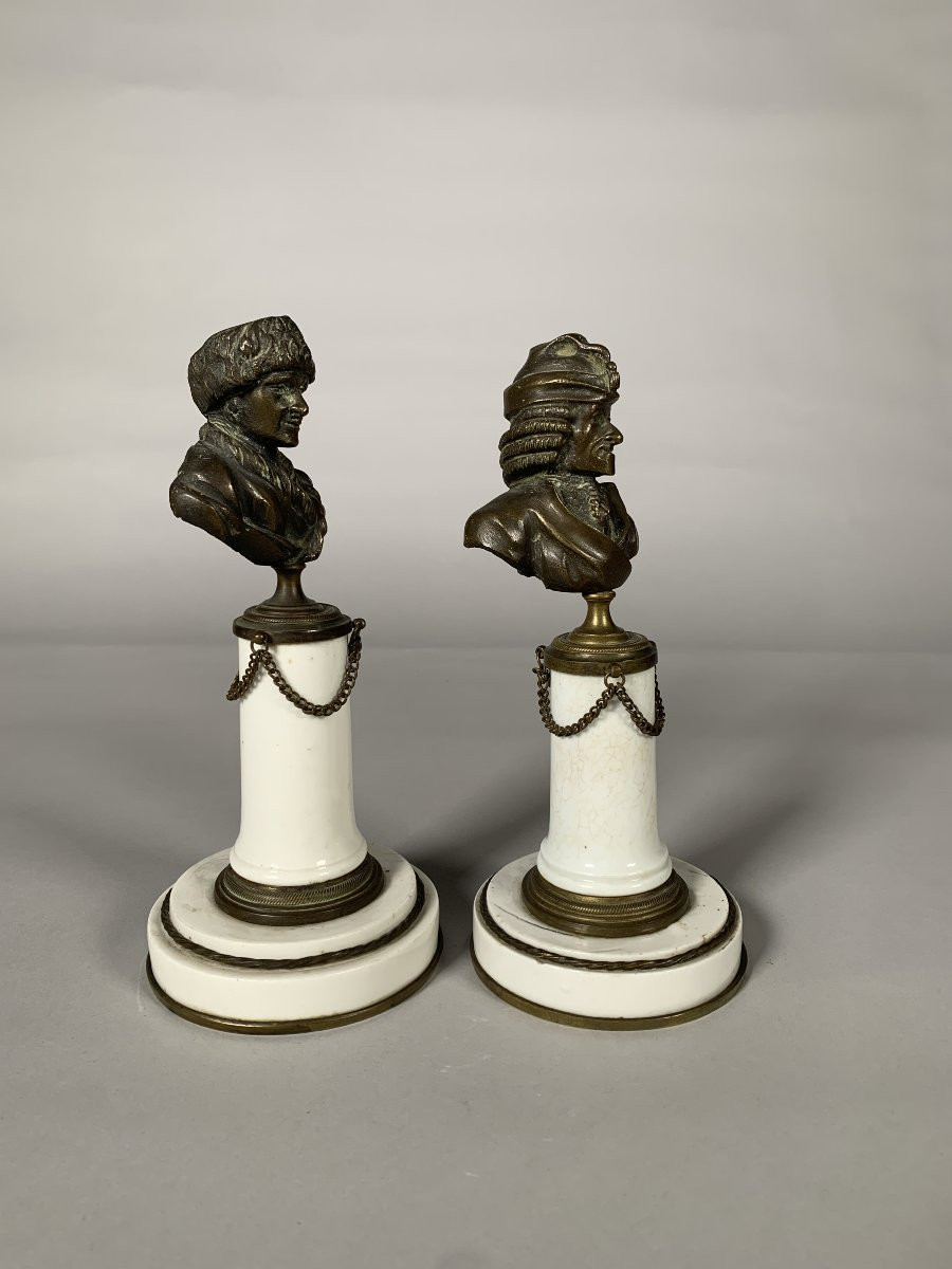 Pair Of Busts Of Voltaire And Rousseau, Late 18th Century, Louis XVI Period-photo-4