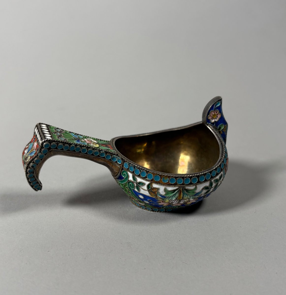 Kovsh en argent vermeil et emaux cloisonnés Russie XIXème siècle-photo-2