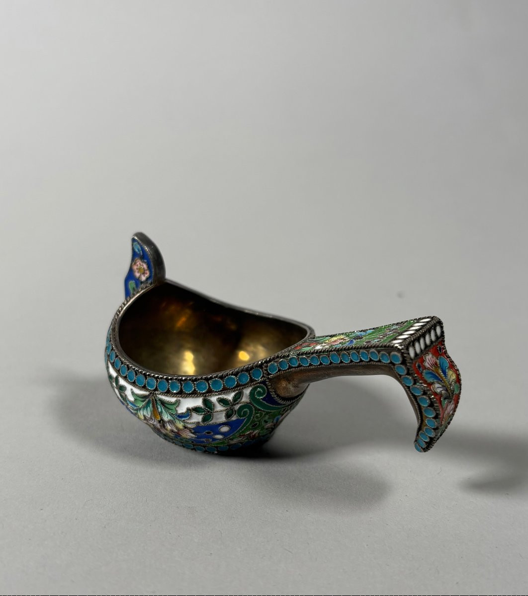Kovsh en argent vermeil et emaux cloisonnés Russie XIXème siècle-photo-3