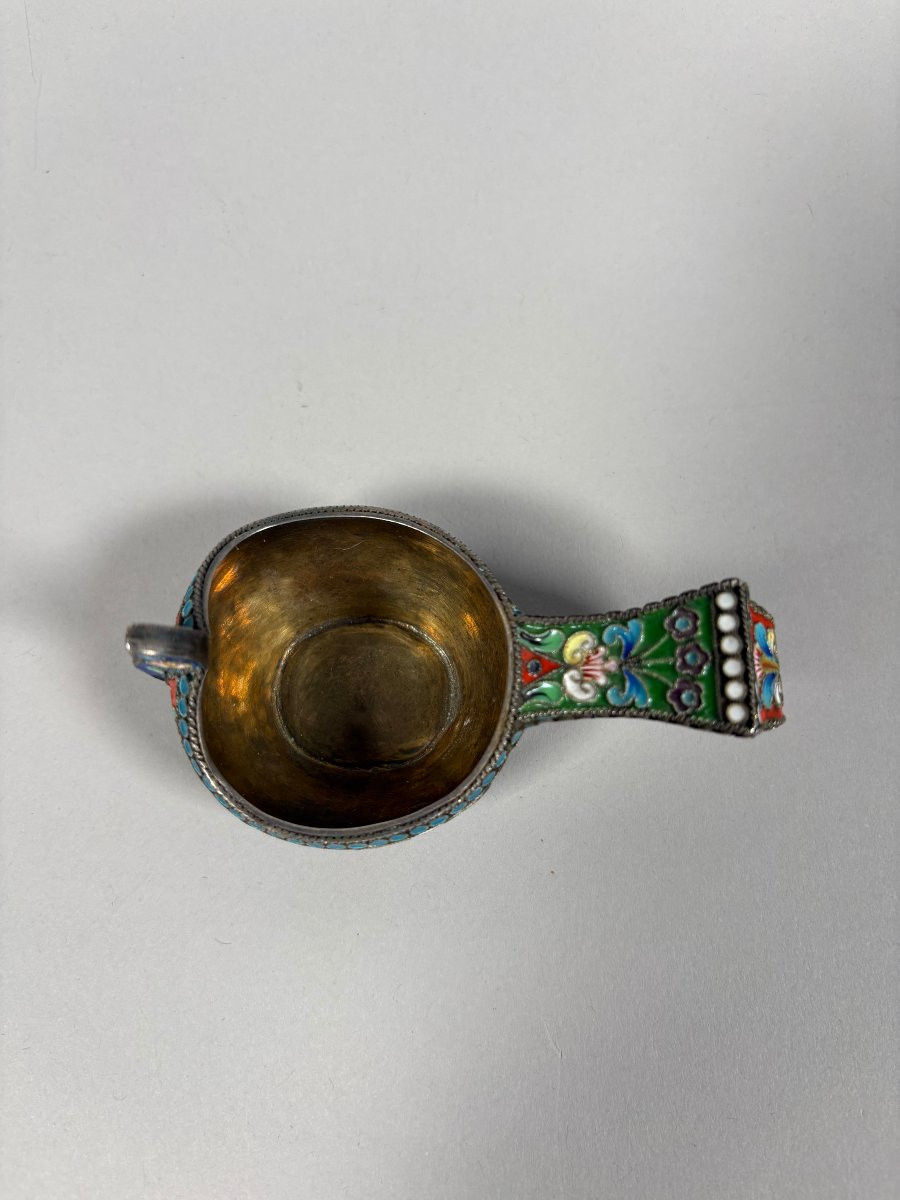 Kovsh en argent vermeil et emaux cloisonnés Russie XIXème siècle-photo-4