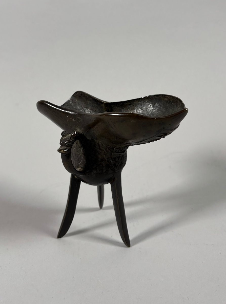 Tripod "jue" Cup, China, Song-yuan Period, In The Antique Shang Style-photo-2
