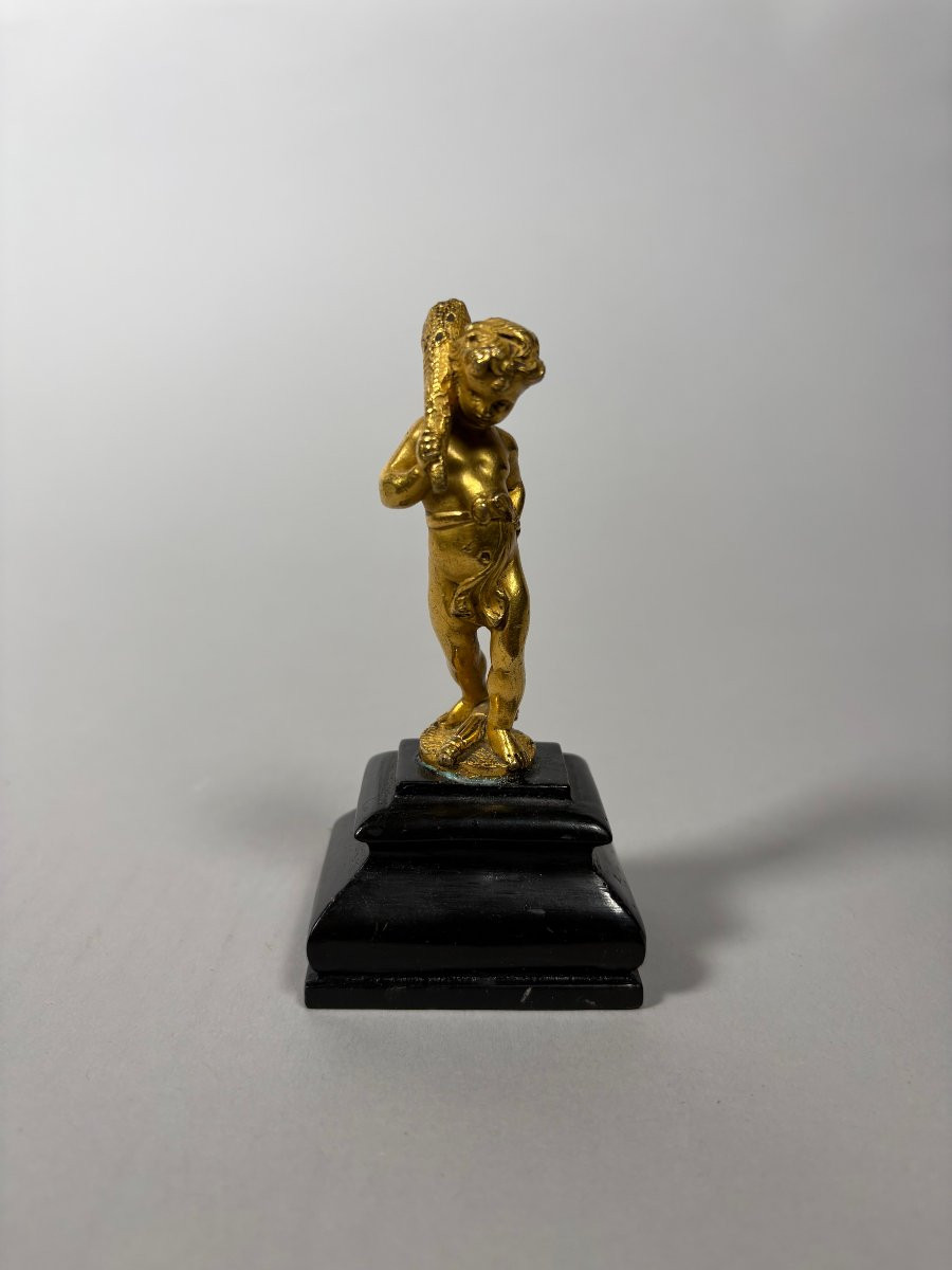 Sculpture, Hercule enfant XVIIeme siecle - 10.5 cm - Bronze doré-photo-1