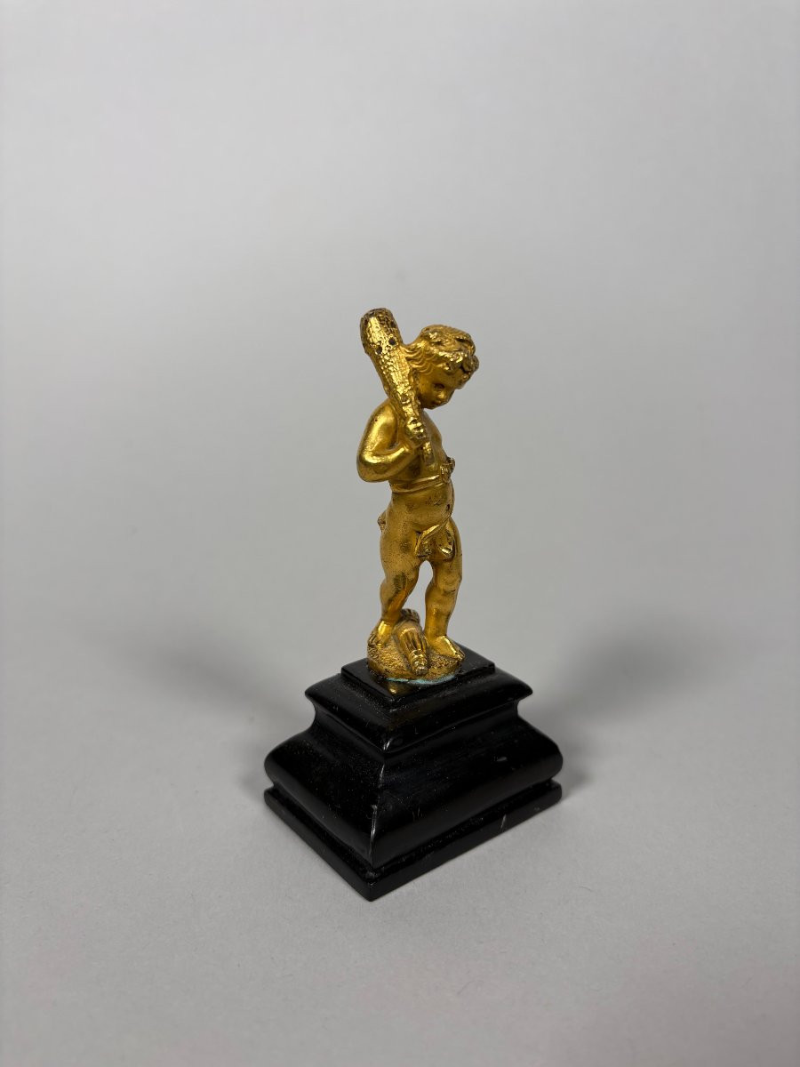 Sculpture, Hercule enfant XVIIeme siecle - 10.5 cm - Bronze doré-photo-4