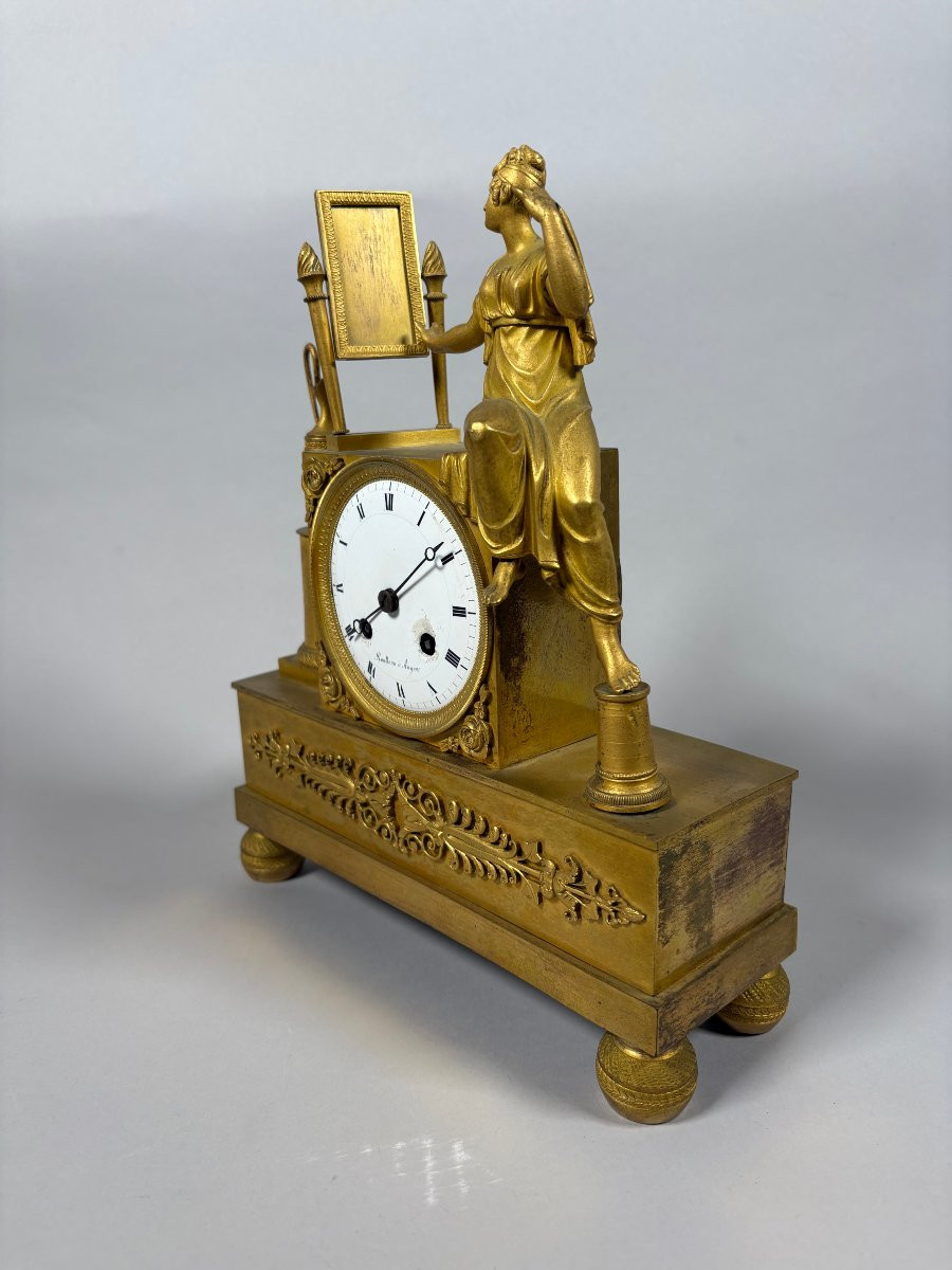 Pendule de cheminée Femme a la toilette epoque Empire XIXeme siecle-photo-4