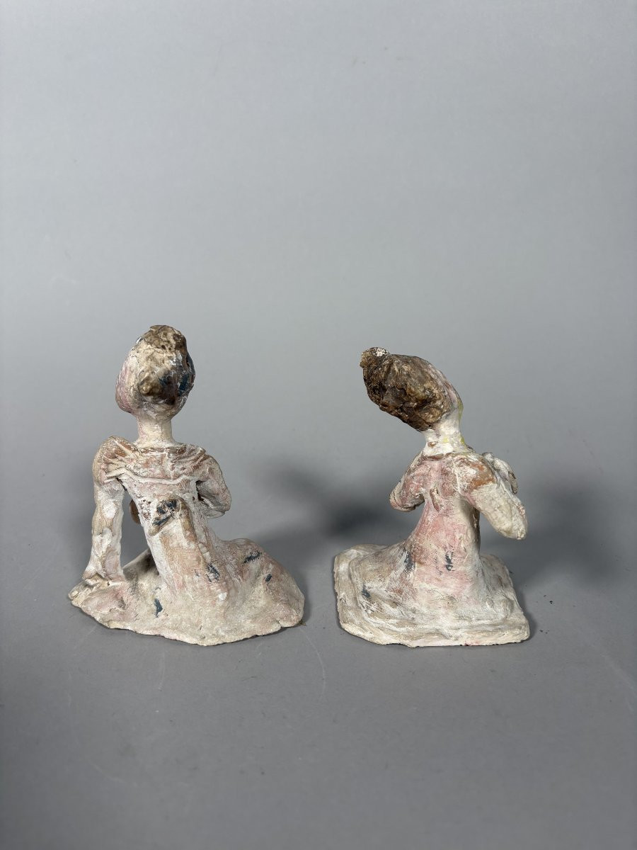 Pair Of Mingqi Sculptures Of Dancers, China, Tang Dynasty (618-907)-photo-3