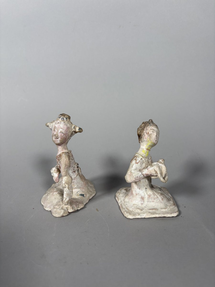 Pair Of Mingqi Sculptures Of Dancers, China, Tang Dynasty (618-907)-photo-4