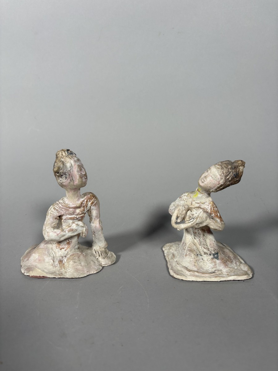 Pair Of Mingqi Sculptures Of Dancers, China, Tang Dynasty (618-907)
