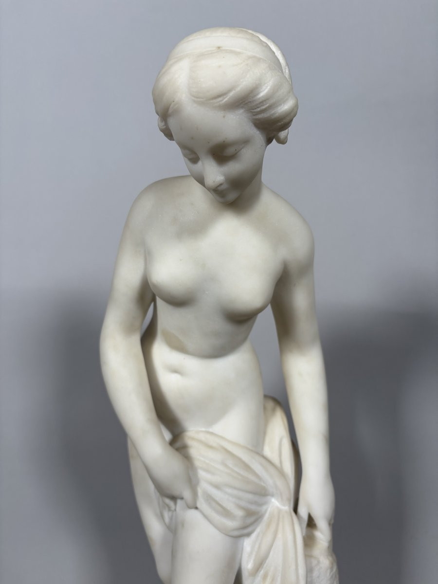 White Marble Sculpture Diana In The Bath After Falconet (1716-1791) 18th Century -photo-3