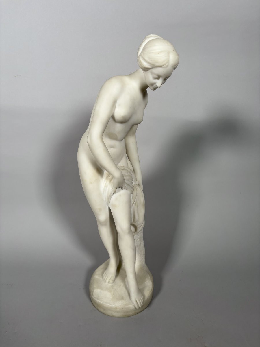 White Marble Sculpture Diana In The Bath After Falconet (1716-1791) 18th Century -photo-4