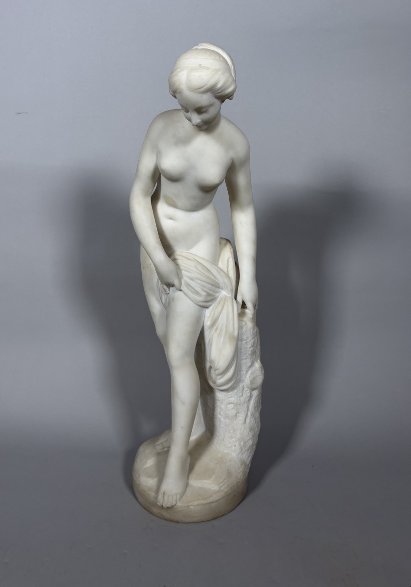 White Marble Sculpture Diana In The Bath After Falconet (1716-1791) 18th Century 