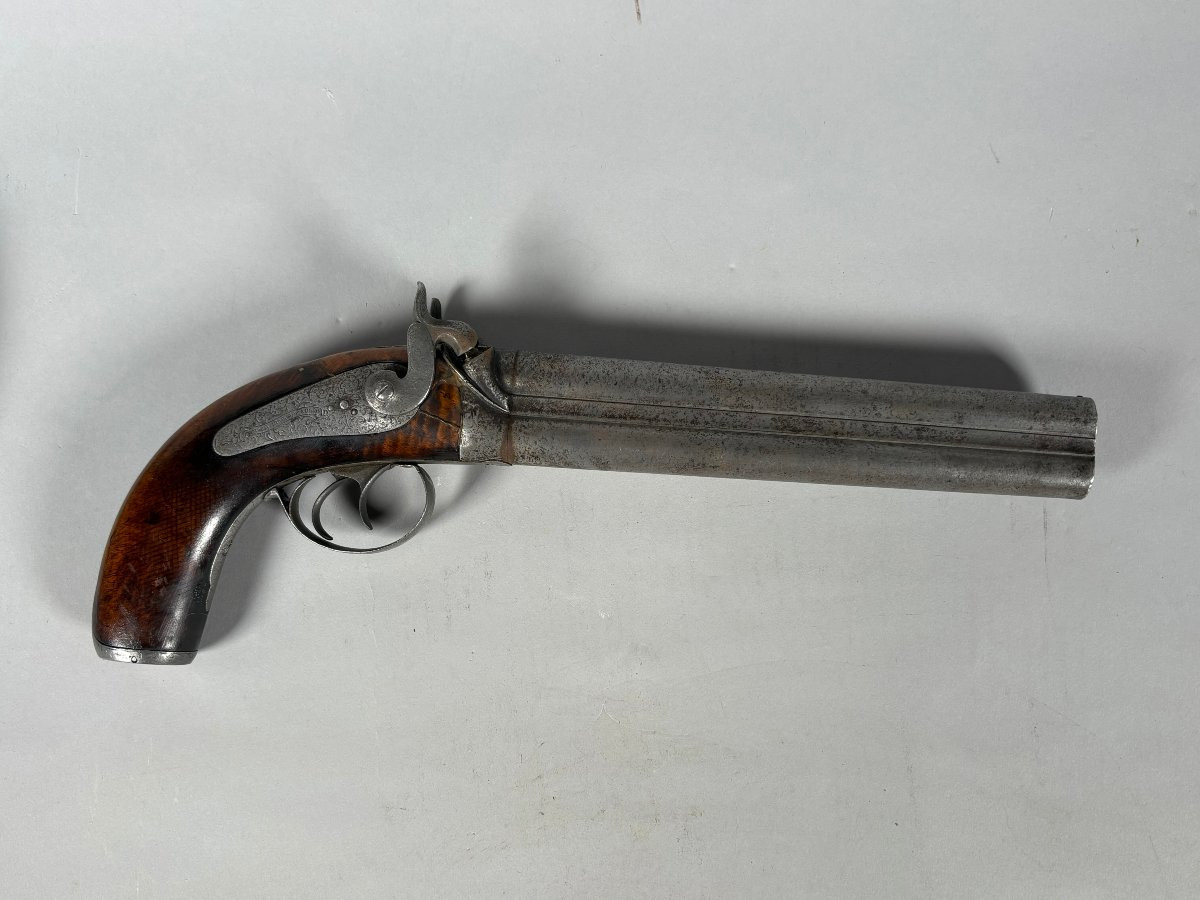 Rare 1855 Double-barreled Over-and-under Staff Officer's Pistol, 19th Century-photo-3