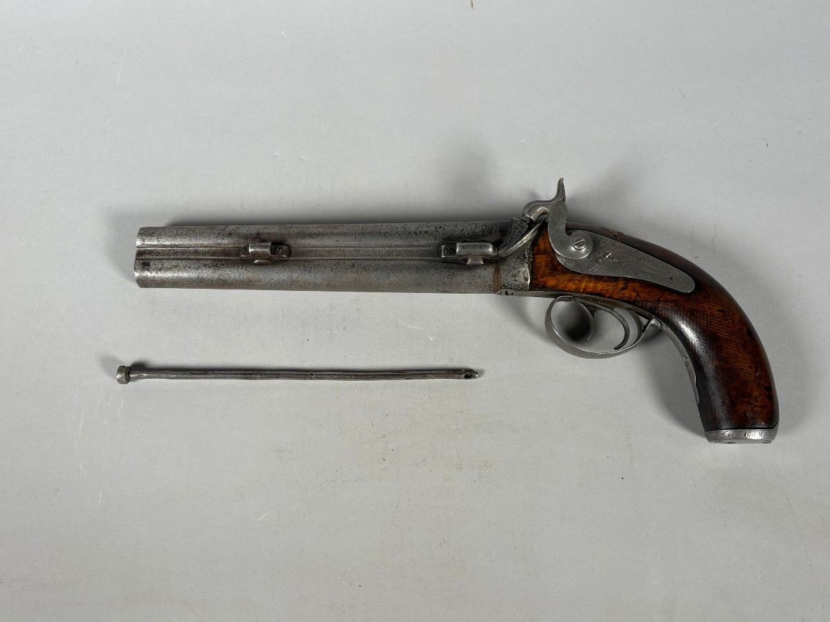 Rare 1855 Double-barreled Over-and-under Staff Officer's Pistol, 19th Century