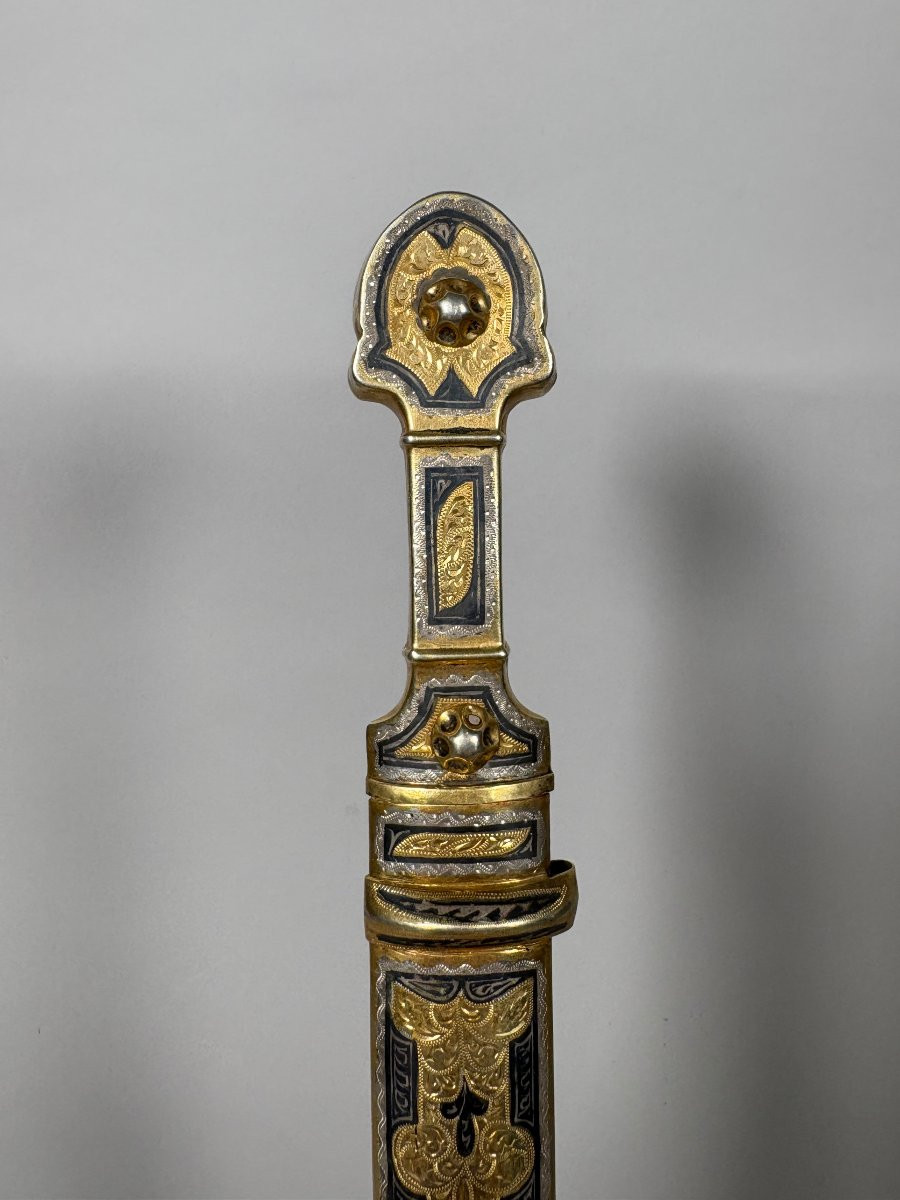 Kindjal Dagger From The Caucasus, Russian Empire, In Silver And Vermeil, 19th Century-photo-3