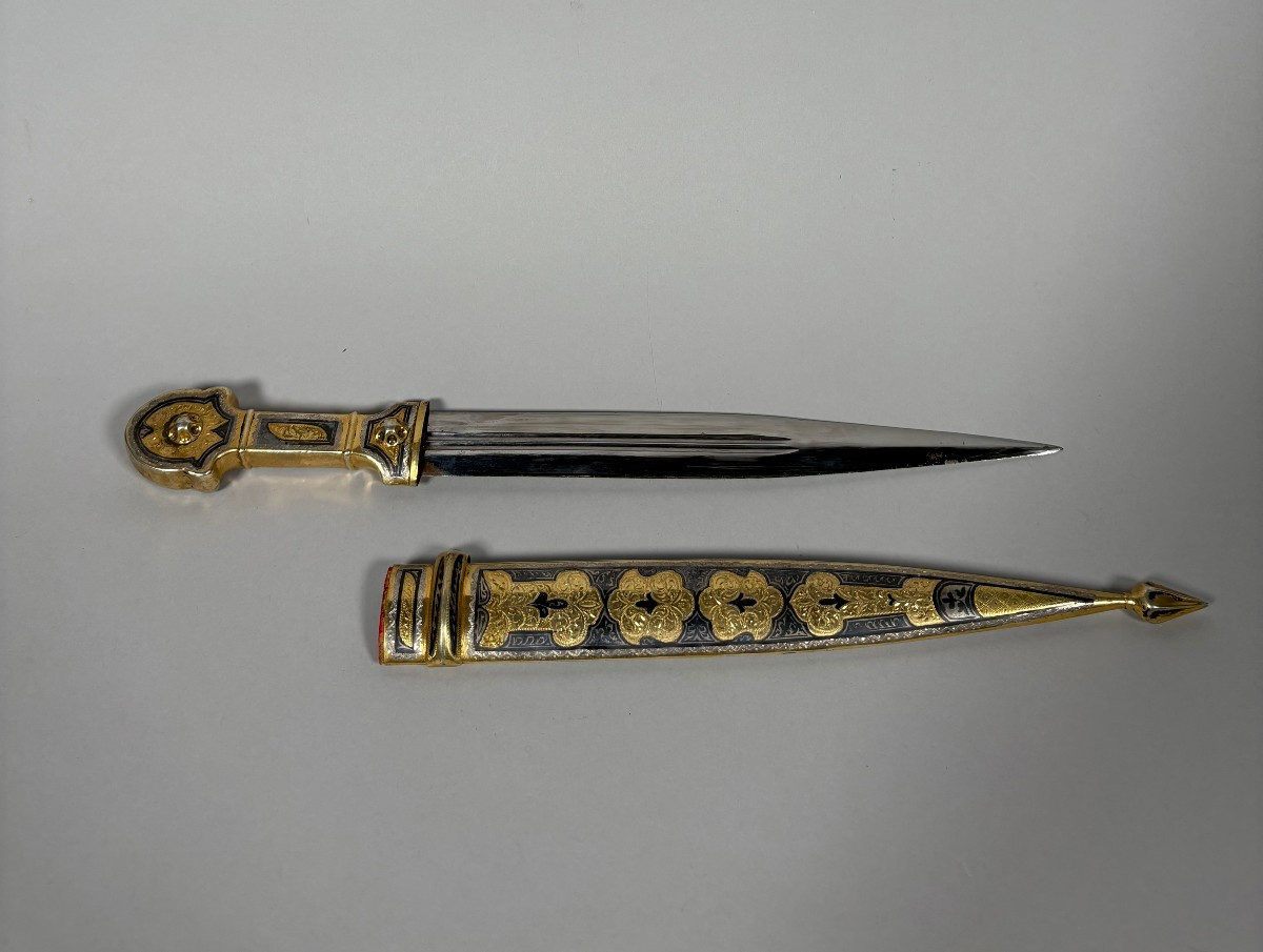 Kindjal Dagger From The Caucasus, Russian Empire, In Silver And Vermeil, 19th Century