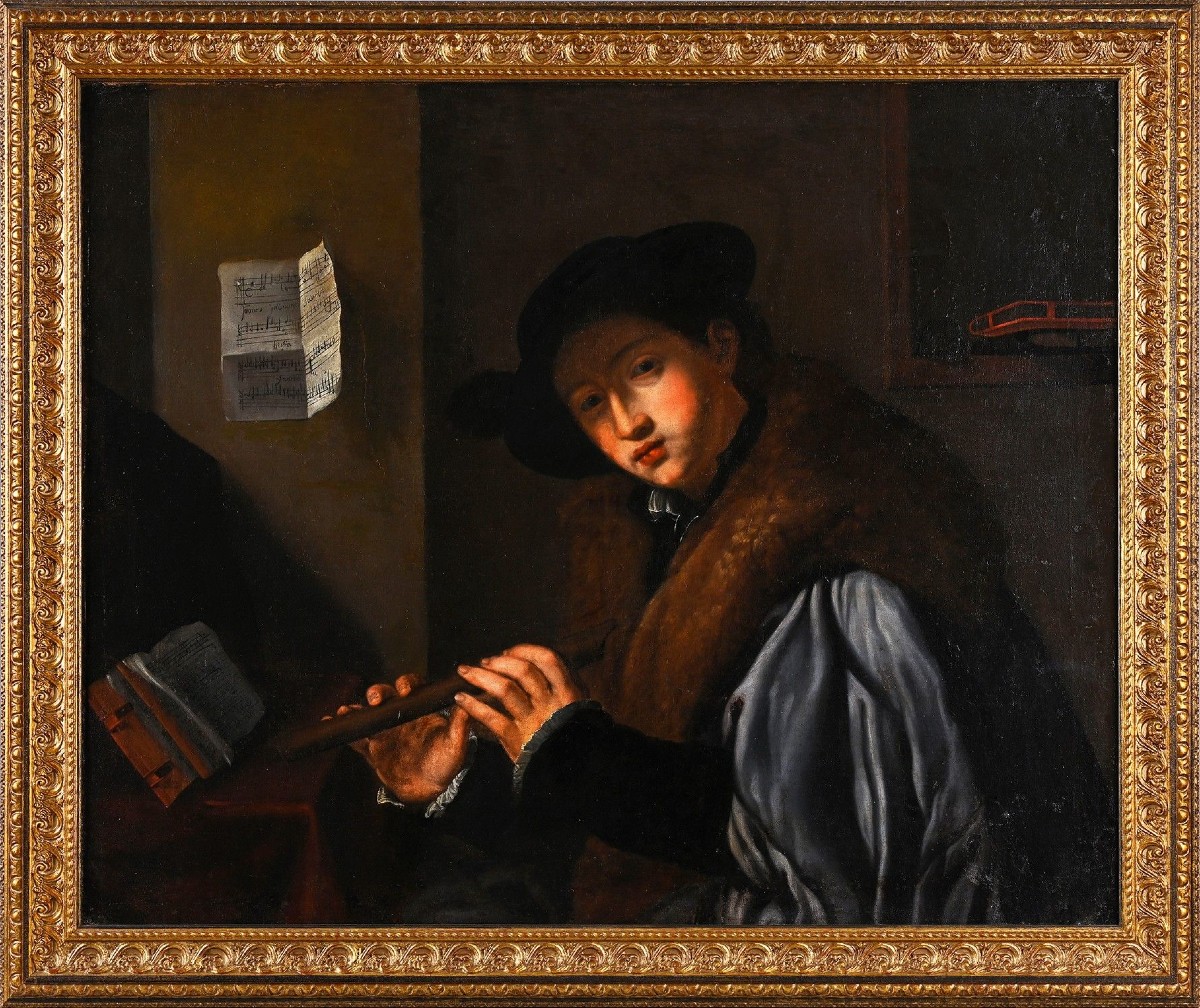 After Giovanni Girolamo Savoldo (c.1480-c.1548) Portrait Of A Young Flutist Oil On Canvas