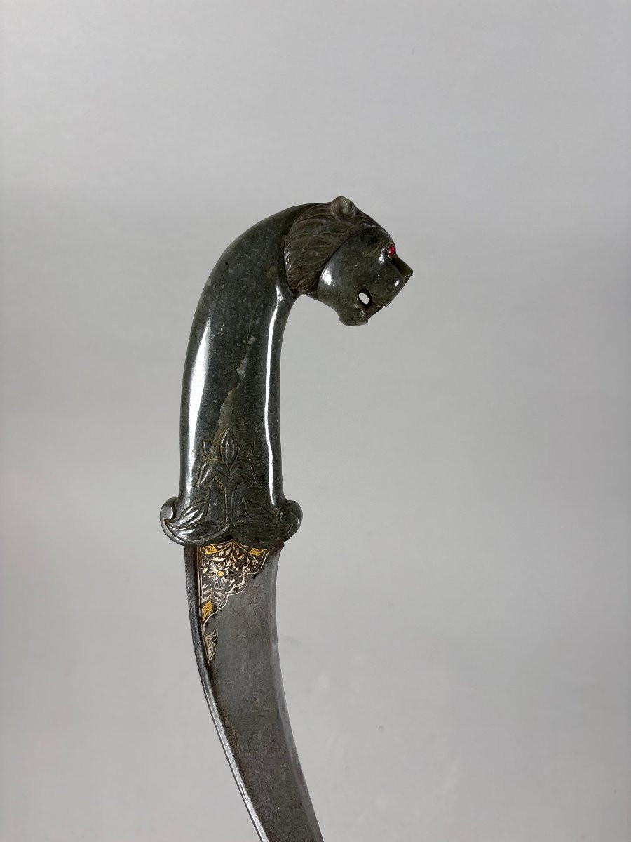 Poignard Kard en jade a tete de lion INDE Dynastie Mughal (1526-1857)-photo-1