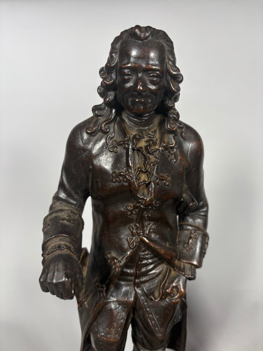Paire Sculpture en pied de Voltaire et Rousseau XIXème siècle époque Restauration Charles X-photo-2