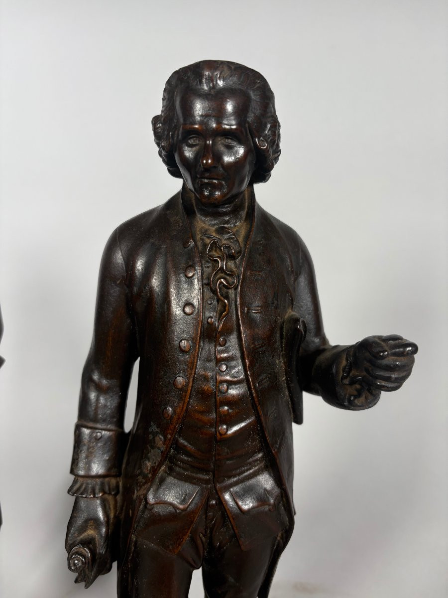 Paire Sculpture en pied de Voltaire et Rousseau XIXème siècle époque Restauration Charles X-photo-5